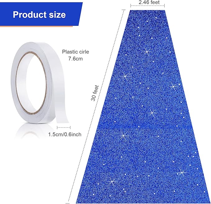Tatuo Carpet Runner 2.46 x 30 ft Runway Rug 55 GSM Thickness with Carpet Tape for Prom Graduation Wedding Outdoor Indoor Hallway Movie Party Decoration Rug(2.46 x 30 Feet,Glitter Dark Blue)