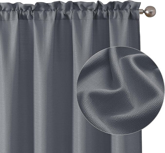 Chyhomenyc Dark Grey Curtains 63 Inch Length 2 Panels, Faux Linen Textured Semi Sheer Light Filtering Soft Airy Rod Pocket Window Treatment Drapes for Living Room Bedroom, Each 40" Wx63 L