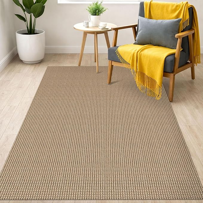 IOHOUZE Washable Area Rug 3x5 Non Slip Rubber Backed Rugs for Entryways Indoor Outdoor Doormat Woven Cotton Throw Rug Floor Carpet for Entrance Kitchen Living Room, Orange/Tan/Brown