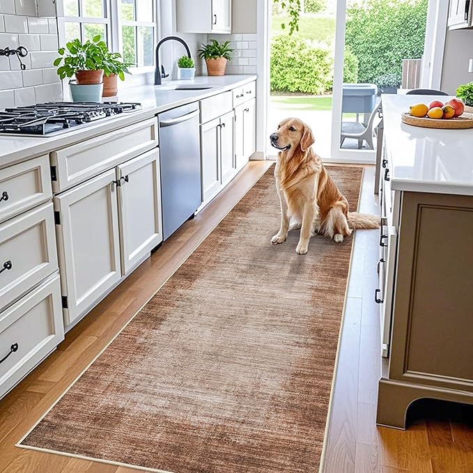 3x10 ft Hallway Runner Rug – Non-Slip Washable Solid Long Carpet Runner for Kitchen, Indoor Entryway & Bathroom, Modern Neutral Low Pile Wide Floor Mat (Warm Taupe,3x10)