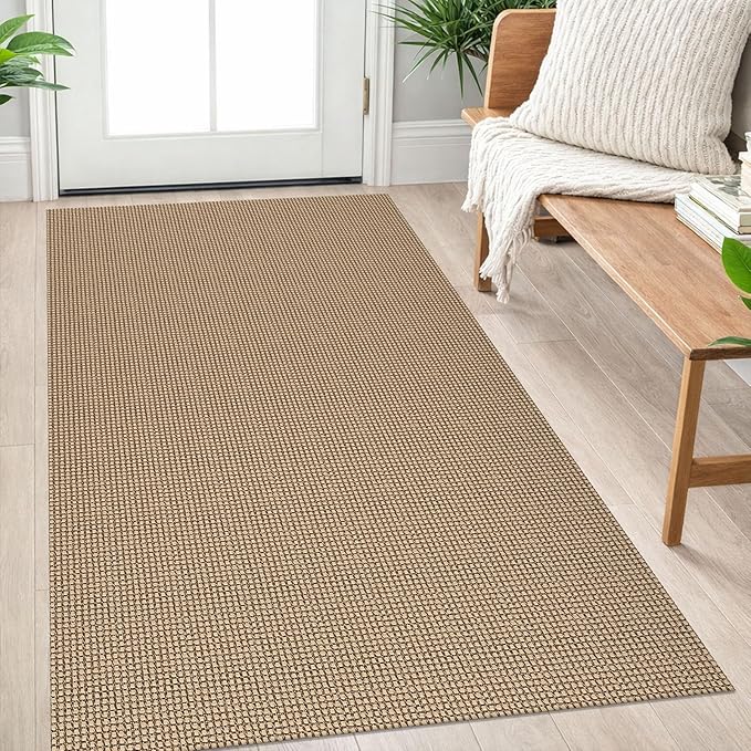IOHOUZE Washable Area Rug 3x5 Non Slip Rubber Backed Rugs for Entryways Indoor Outdoor Doormat Woven Cotton Throw Rug Floor Carpet for Entrance Kitchen Living Room, Orange/Tan/Brown