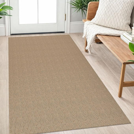 IOHOUZE Washable Area Rug 3x5 Non Slip Rubber Backed Rugs for Entryways Indoor Outdoor Doormat Woven Cotton Throw Rug Floor Carpet for Entrance Kitchen Living Room, Orange/Tan/Brown