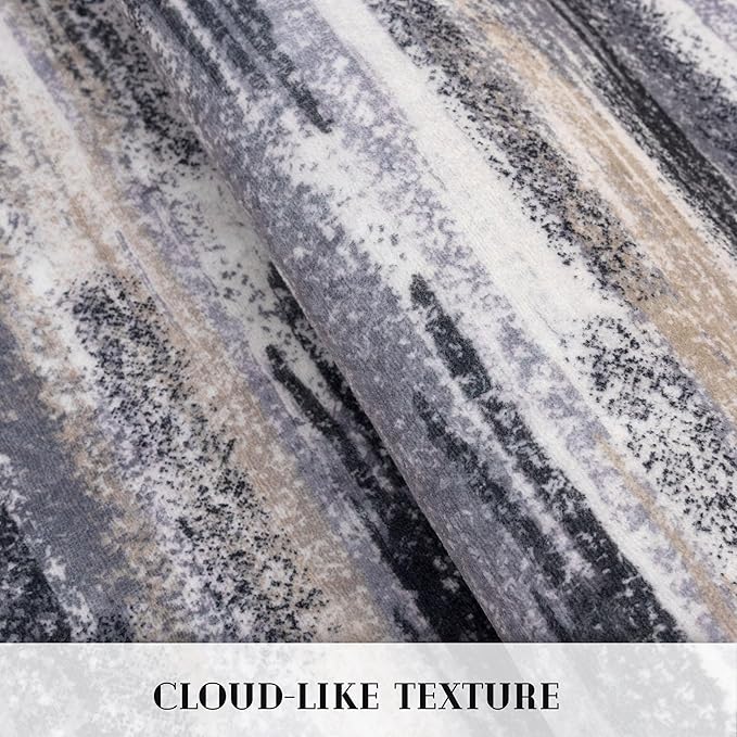 Lansny Modern Abstract Hallway Runner Rug, Grey Black Multi Washable Kitchen Runner Non-Slip Soft 2x8 Runner Rug Thin Print Faux Wool Carpet for Entryway Bedroom Laundry Room Indoor Home Decor