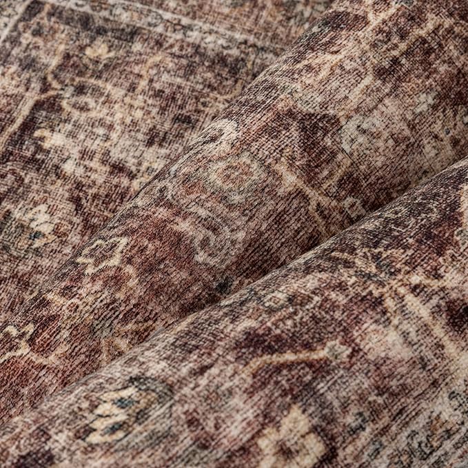2x3 Washable Area Rug for Entryway Rust Vintage Non-Slip Low Pile Distressed Rustic Carpet Inoor Door Mat Soft Small Throw Rug for Entrance Bathroom
