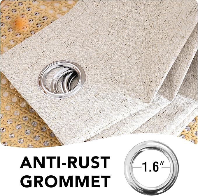 H.VERSAILTEX Polyester Blackout Curtains 96 Inches Long, 100% Absolutely Blackout Elegant Curtains for Bedroom, Thermal Insulated Linen Drapes Grommet Curtains with White Liner, 2 Panels, Natural