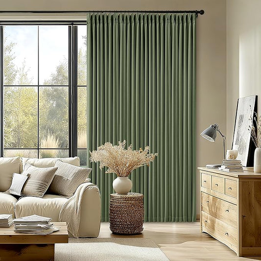 100 Inch Blackout Pinch Pleat Curtains 2 Panels Set for Living Room Bedroom Farmhouse Farmhouse Pinch Pleated Back Tab Thermal Insulated 100% Black Out Window Curtain Olive Green 100 Inch Length