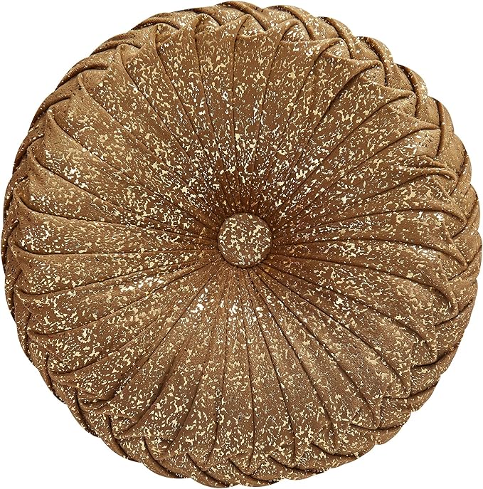 EUCIOR Round Throw Pillows,Brown Throw Pillows,Gold and Brown Decorative Pillow,Pumpkin Pleated Handmade Round Velvet Decorative Pillow for Sofa Bedroom Livingroom
