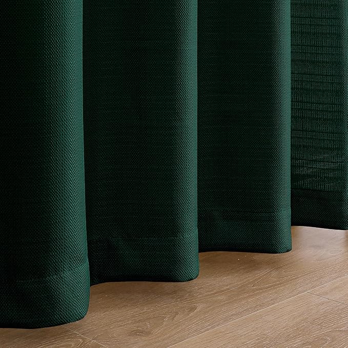 Chyhomenyc Christmas 2 Panels Hunter Green Curtains 24 Inch Length, Faux Linen Textured Small Cafe Curtain Tiers, Light Filtering Short Camper Curtains for RV Window Bathroom, 30x24 Inch, 2PCS
