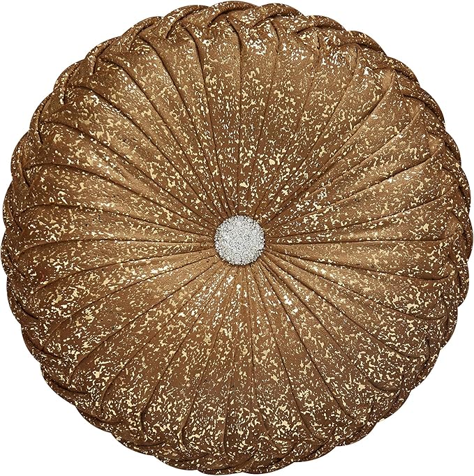 EUCIOR Round Throw Pillows,Brown Throw Pillows,Gold and Brown Decorative Pillow,Pumpkin Pleated Handmade Round Velvet Decorative Pillow for Sofa Bedroom Livingroom