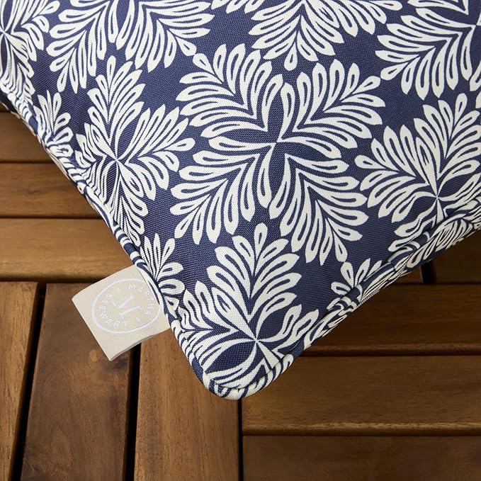 Martha Stewart Tulum Indoor Outdoor Decorative Lumbar Pillow 2-Pack Set, UV Fade Resistant, Water Repellent, Printed Modern Design, Navy Blue, 11"x18"