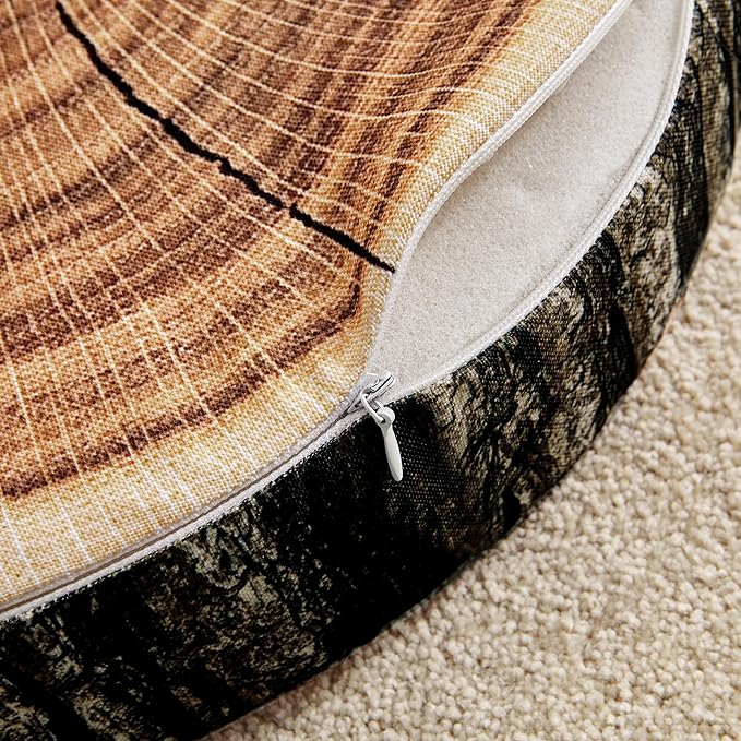 HYSEAS Outdoor Waterproof Throw Pillow, 3D Digital Print Comfortable Kids Funny Cute Wood Log Pillow Circle Seating Floor Cushion for Home, Couch, Sofa, Bedroom, Living Room, Stump, 16 x 2.75 Inch