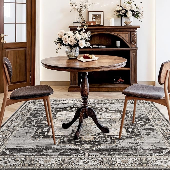 RUUGME Washable 5 x 5 Square Rug- Area Rugs for Living Room Stain Resistant Carpet Soft Rugs for Married Woman in Bedroom Kitchen Dining Room with Non Slip Backing Home 5x5 Black