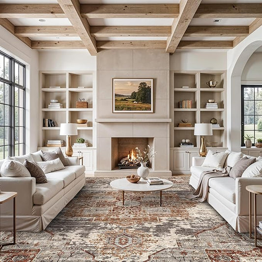 Living Room 12x15 Area Rug - Washable Area Rugs with Non Slip Backing Stain Resistant Carpet for Bedroom Vintage Rugs Indoor Ultra-Thin Carpets Home Decor Decoration Mat 12x15 Brick
