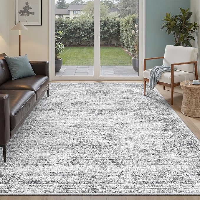 Soalmost 6x9 Area Rug for Living Room Washable 6x9 Gray Rug Non-Slip Modern Rugs for Bedroom Dinning Room Ultra-Thin Indoor Grey Rug