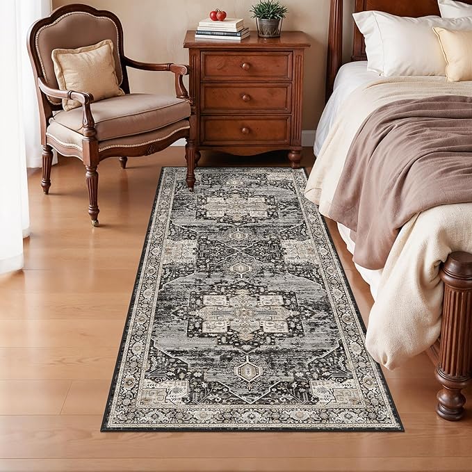 RUUGME Washable 3x6 runner rug: Perfect for Entryway/Hallway/Kitchen/Bathroom Easy to Clean & High-Traffic Durability Stain Resistant and Thin Home Daily Use - Gifts for Households/Newlyweds 3x6 black