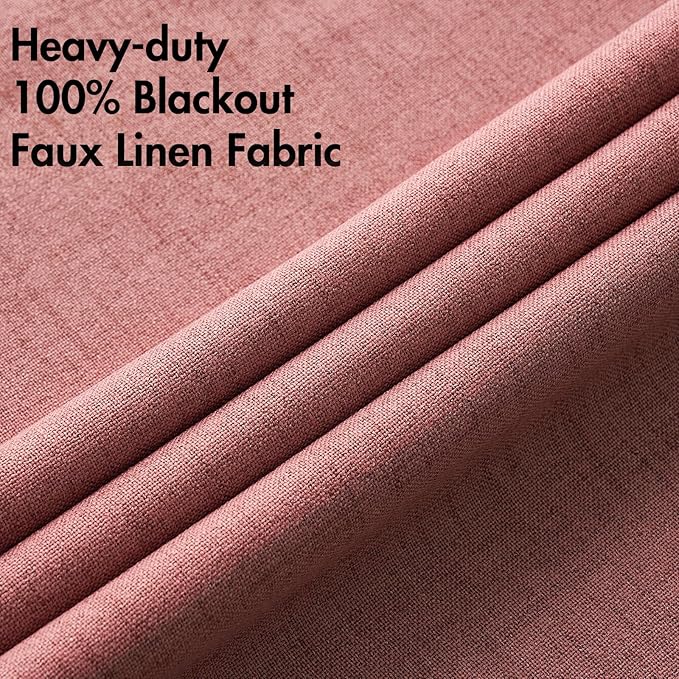 MIULEE 100% Blackout Linen Textured Curtains for Bedroom Solid Thermal Insulated Dusty Rose Grommet Room Darkening Curtains & Drapes Luxury Decor for Living Room Nursery 42 x 90 Inch (2 Panels)