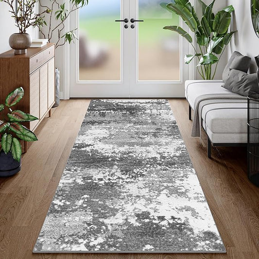 2x6 Rug Runners for Hallways Kitchen Non Slip Washable Grey Entryway Runner Rugs with Rubber Backing 6ft Long Carpet Runner for Laundry Room Bedroom, Low Pile Stain & Fade Resistant, Abstract Gray