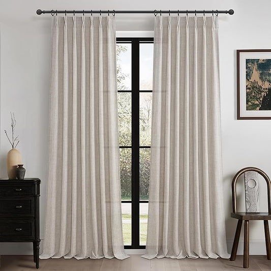Extra Long Sheer Curtains 108 Inches Long 2 Panels Set for Dining Room, Elegant Natural Linen Pinch Pleated Tan Curtain & Drapes for Living Room Light Filtering Sheers 40"W x 108"L Windows Grey Brown