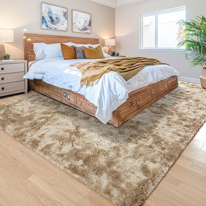 Noahas Large Fluffy 8x10 Area Rugs for Living Room Bedroom,Tie-Dyed Beige Thick Shag Throw Rug,Big Soft Shaggy Bedside Non-Slip Plush Dorm Nursery Kids Carpet
