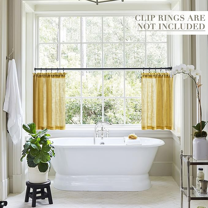 XTMYI Mustard Gold Yellow Curtains for Spring Bedroom Small Window 2 Panels Rod Pocket Semi Sheer Cafe Fall Curtains for Kitchen Bathroom Living Room 24 Inch Length