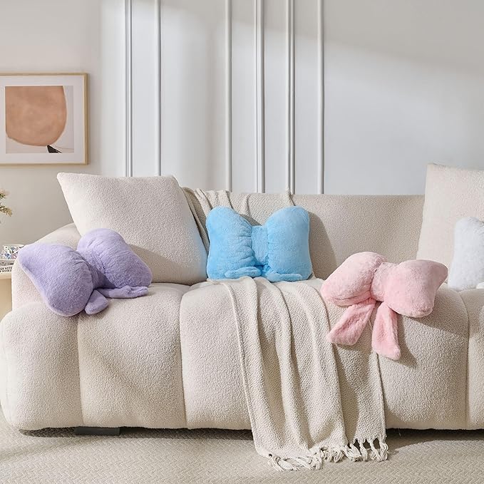 Bow Pillow Throw Pillows Butterfly Shaped Decorative Cute Pillows for Bed Sofa Cute Home Decor,Blue 10 * 8inch
