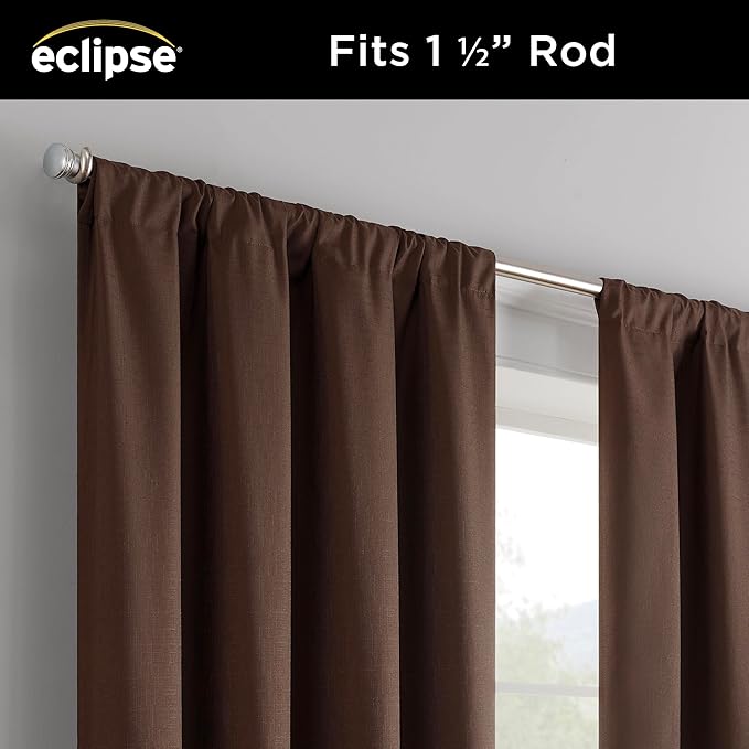 Eclipse Kendall Modern Thermaback Blackout Window Curtains, Rod Pocket, Insulating and Noise Reducing Window Curtains, 84 Inch Long x 42 Inch Wide, Curtain Panel Set, 2 Pack, Chocolate Brown