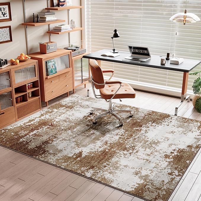 Entryway Rug 3x5 Brown Door Mat Indoor Entrance 36x60, Washable Small Throw Rugs for Kitchen Floor, Entry, Front Door, Bedroom Bedside, Non-Slip Low Pile Stain & Fade Resistant, Abstract Coffee