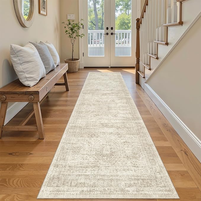 Soalmost Runner Rug 2x7 Washable Non-Slip Hallway Runner Rugs for Kitchen Bathroom Laundry Room Beige Vintage Floor Carpet Runners for Hallways Entryway