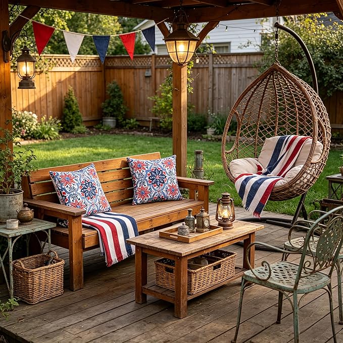 JMGBird Water-Resistant Outdoor Pillows Set of 2, 18x18 inch Durable White with Red Mandala Flower Throw Pillows with Inserts for Patio Furniture