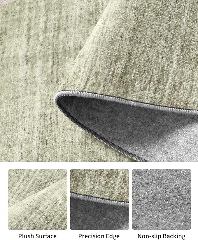 Art&Tuft Non-Slip Runner Rug - 2x8 Runner Rug Washable Low-Pile Rugs Runners, Soft Distressed Carpet Runner for Bedroom Bathroom Kitchen Laundry Living Room, Green