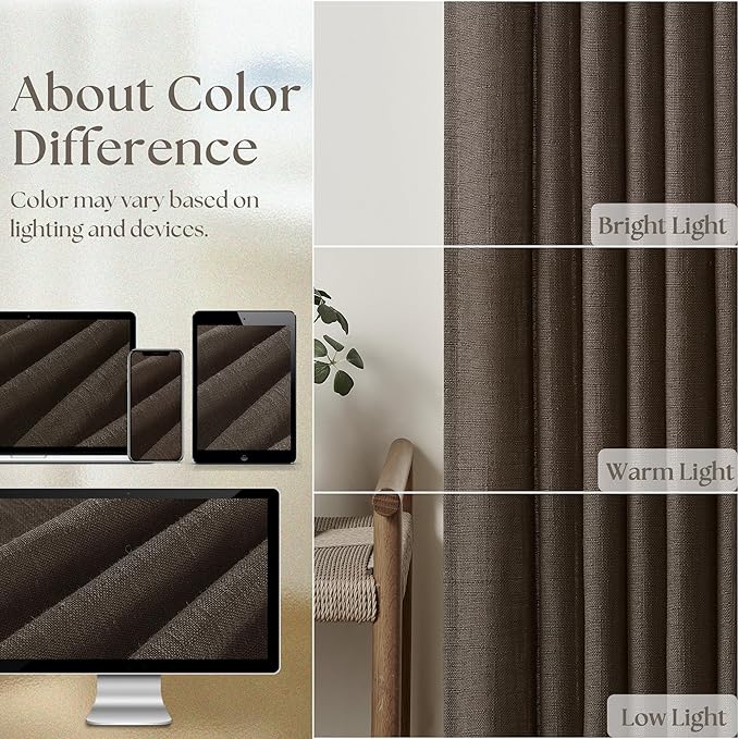TWODRAPES Dark Chocolate Pinch Pleated Linen Curtains 2 Panels for Living Room Bedroom Memory Training Shaped Semi Sheer Pleat Drapes with Hooks Rings Light Filtering Window Curtain 40x90