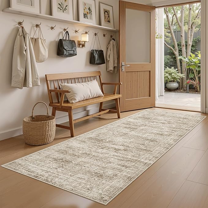 Soalmost Runner Rug 2'x6' Washable Non-Slip Runner Rugs for Kitchen Bathroom Laundry Room Brown Vintage Floor Carpet Runners for Hallway Entryway
