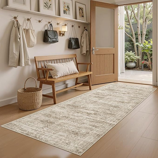 Soalmost Runner Rug 2'x6' Washable Non-Slip Runner Rugs for Kitchen Bathroom Laundry Room Brown Vintage Floor Carpet Runners for Hallway Entryway