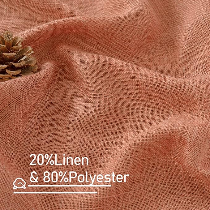 LAMIT Terracotta Linen Curtains for Living Room 108 inch Length 2 Panels, Light Filtering Semi Sheer Panels Back Tab and Rod Pocket Fall Panels for Bedroom/Sliding Glass Door, 52 x 108 Inch