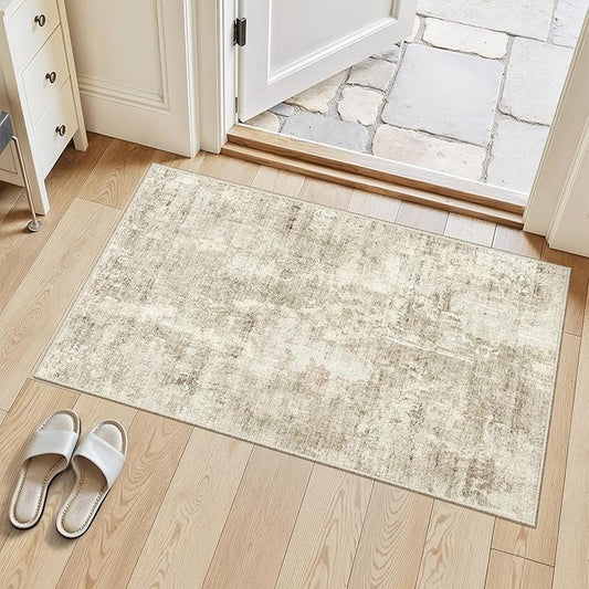 Soalmost 2x3 Washable Rugs for Kitchen, Floor, Entryway, Powder Room Small Area Rug Non-Slip Vintage Low Pile Throw Door Mat Beige/Gray