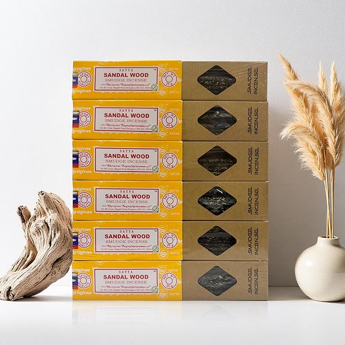 Satya Smudge Incense Stick ?€? Hand-Rolled Indian Masala Incense for Meditation, Yoga & Spiritual Cleansing Pack of 6 (Smudge Sandalwood)