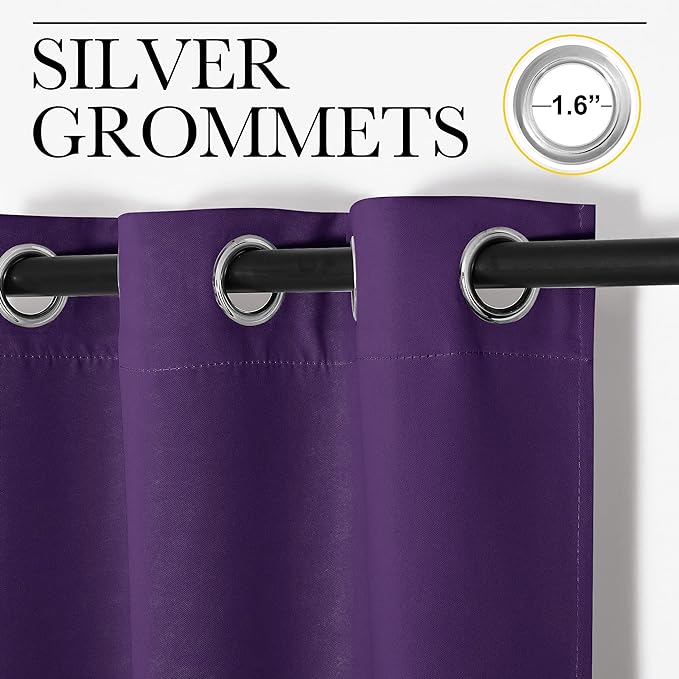 NICETOWN Royal Purple Blackout Curtains 102 inches Length for Living Room, 2 Panels, 55" Wide, Thermal Insulated Long Drapes for Large Window