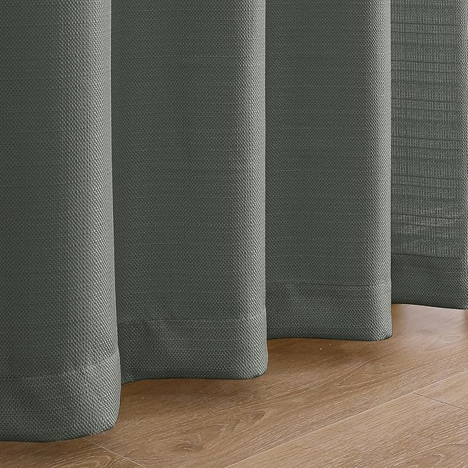 Chyhomenyc Bennet Olive Green Curtains 84 Inches Long 2 Panels, Faux Linen Textured Semi Sheer Light Filtering Soft Airy Privacy Farmhouse Curtain Drapes for Living Room Bedroom, 40" Wx84 L