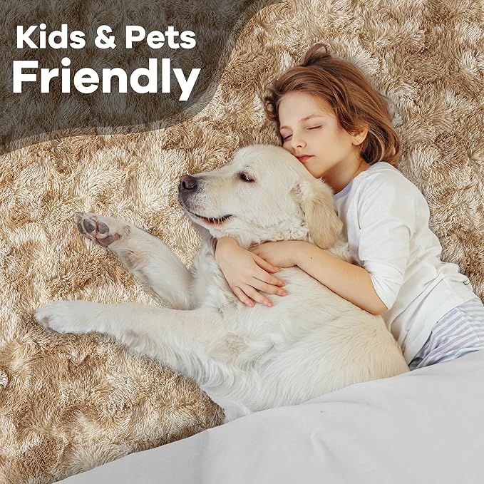 Noahas Large Fluffy 8x10 Area Rugs for Living Room Bedroom,Tie-Dyed Beige Thick Shag Throw Rug,Big Soft Shaggy Bedside Non-Slip Plush Dorm Nursery Kids Carpet