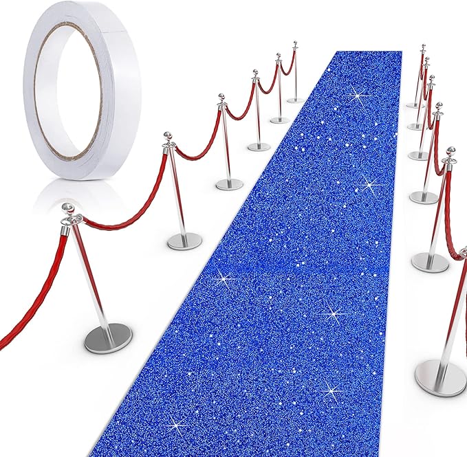 Tatuo Carpet Runner 2.46 x 30 ft Runway Rug 55 GSM Thickness with Carpet Tape for Prom Graduation Wedding Outdoor Indoor Hallway Movie Party Decoration Rug(2.46 x 30 Feet,Glitter Dark Blue)