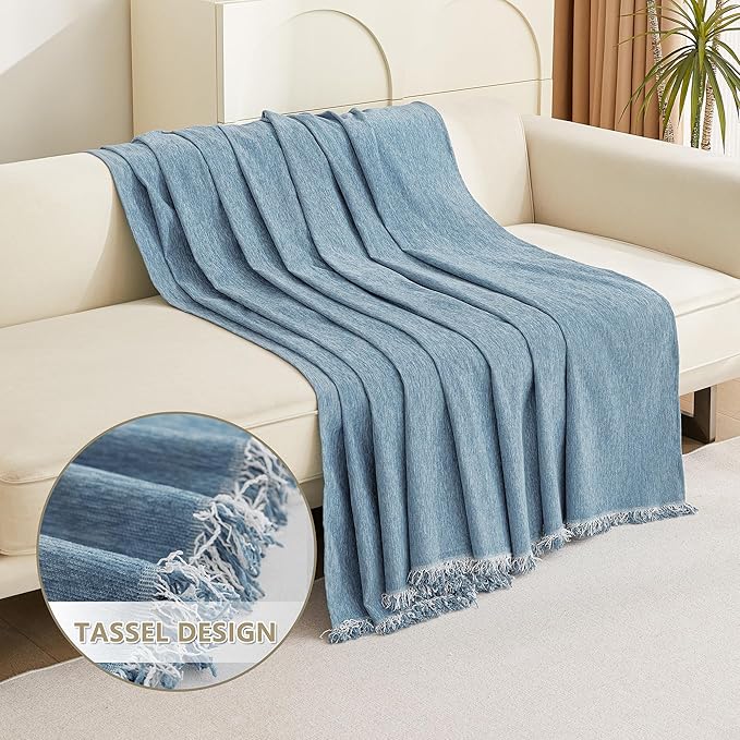MYSKY HOME Couch Cover Sofa Covers, Sectional Couch Covers for 2-3 Cushion Couch Sofa, Chenille Sofa Slipcovers, Futon Covers, Machine Washable, Soft Furniture Protector for Kid, 71" x 134", Blue