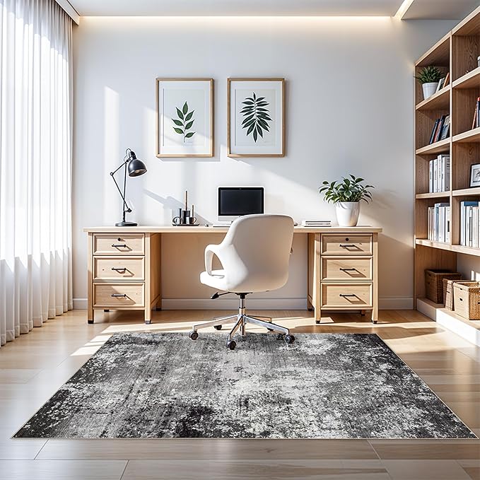 4x5 Washable Entryway Rug – Non-Slip Low Pile Throw Area Rug for Bathroom Kitchen Living Room Bedroom – Modern Abstract Neutral Soft Indoor Small Carpet (Black Grey,4x5)