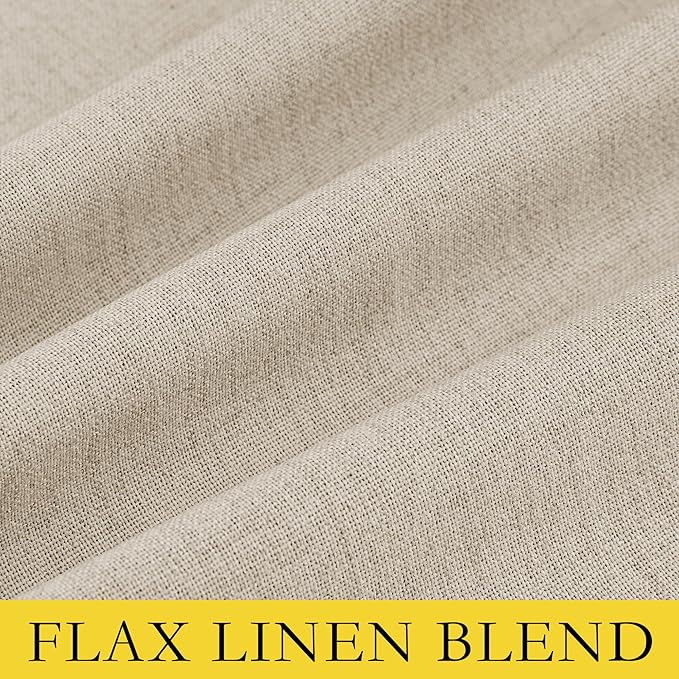 NICETOWN Cream 100% Blackout Linen Curtains 90 inch Long Burg for Living Room, 1 Pair, 62" Width Each Panel, Farmhouse Thick Completely Blackout Window Treatment Thermal Insulated Drapes