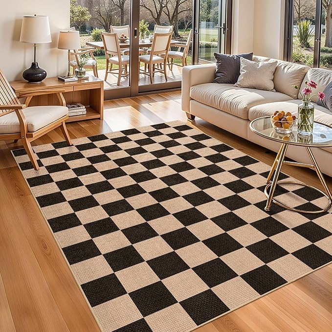 4x6 Jute Area Rug Washable: Non-Slip Indoor Floor Mat - Carpet for Living Room Entryway Kitchen Dining Room - Thin Low Pile Rugs Braided Woven Durable Farmhouse Decor (Black,4x6)
