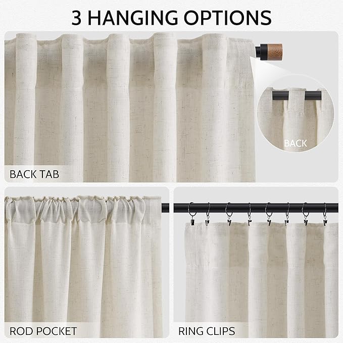 Nanspring Mousse White Linen Curtains 84 Inches Long for Living Room Light Filtering Semi Sheer Curtain Back Tab Simple Modern Elegant Luxury Coastal Decor Drapes for Bedroom Office 52x84,2 Panels