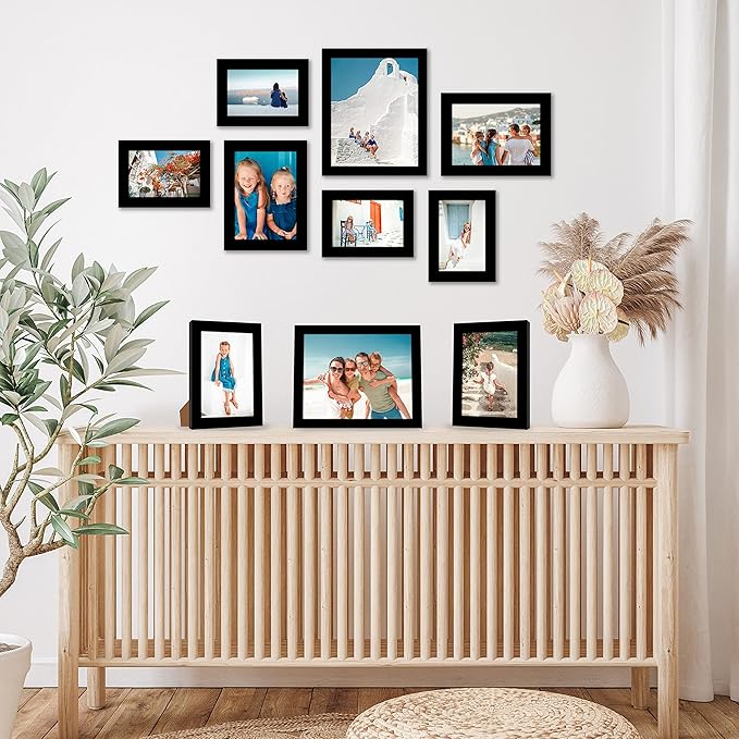 Americanflat Set of 10 Picture Frames with Shatter-Resistant Glass - Gallery Wall Frame Set with Two 8x10, Four 5x7 and Four 4x6 Frames - Signature Collection - Black