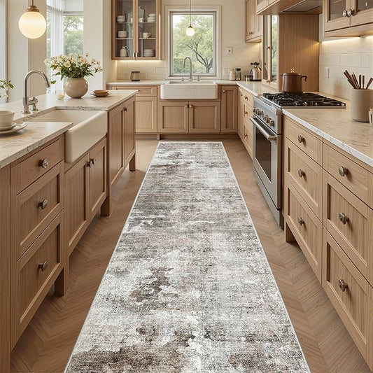 Soalmost Runner Rug 2x8 Washable Non-Slip Hallway Runner Rugs for Kitchen Bathroom Laundry Room Pink/Grey Vintage Floor Carpet Runners for Hallways Entryway