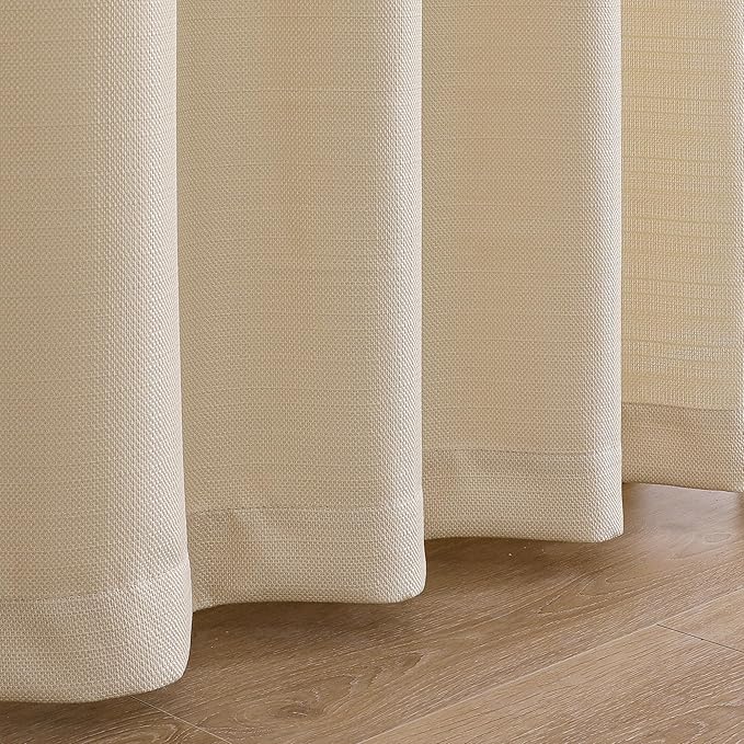 Chyhomenyc Light Filtering Curtains 72 Inch Length 2 Panels Set, 100% Polyester Textured Soft Airy Privacy Farmhouse Curtain Drapes for Living Room Bedroom, Each 40Wx72L Inches, Linen Color