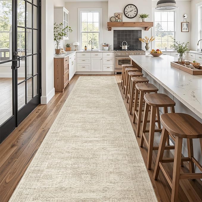 Soalmost Hallway Runner Rug 3x16 - Vintage Non Slip Washable 16ft Kitchen Runner for Entrance Soft Long Carpet Runners for Living Room Bedroom Dining Room, Beige