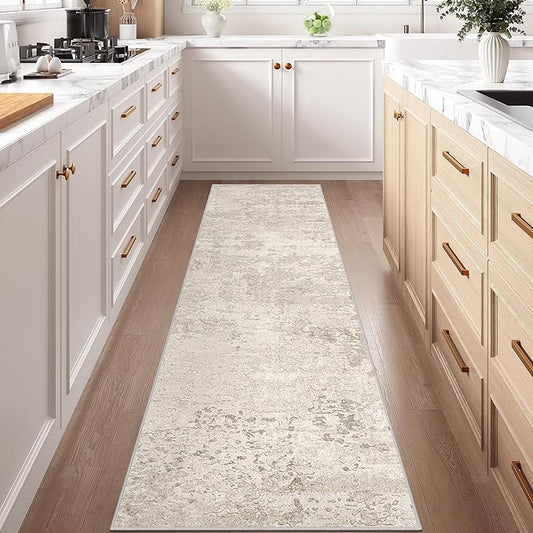 Art&Tuft Non-Slip Runner Rug - 2'6"x8' Runner Rug Washable Low-Pile Rugs Runners, Soft Distressed Carpet Runner for Bedroom Bathroom Kitchen Laundry Living Room, Beige